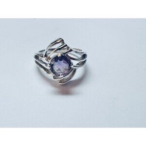 Brand New Sterling Silver 925 Amethyst Statement Ring Fancy Open Face Design Sz6
